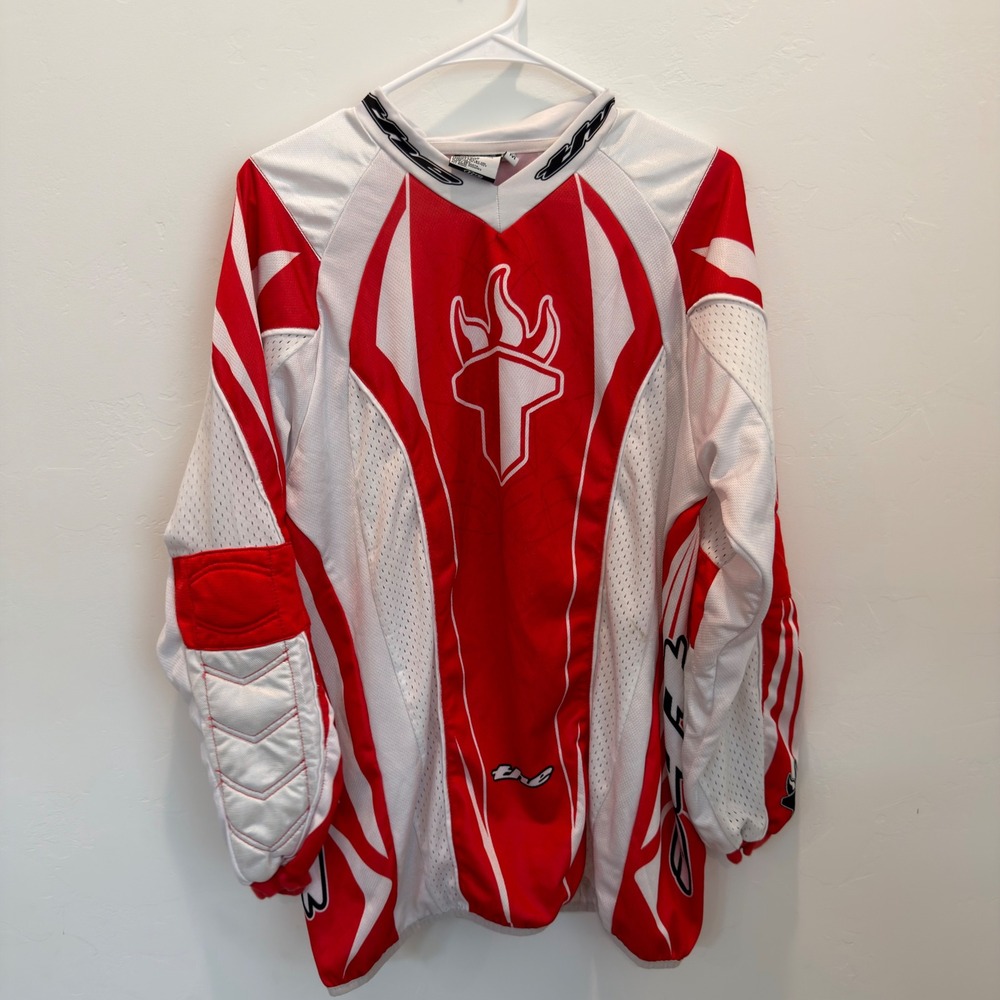 THE Industries BMX Mountain Bike Jersey Red White Padded Long Sleeve Mens Medium